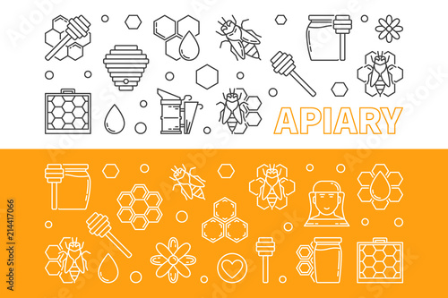 Apiary vector 2 banners set in thin line style