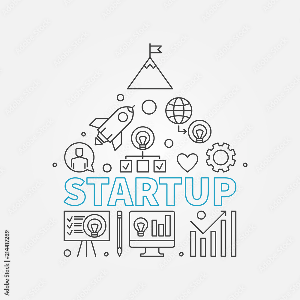 Startup line illustration. Start-up icons in house shape