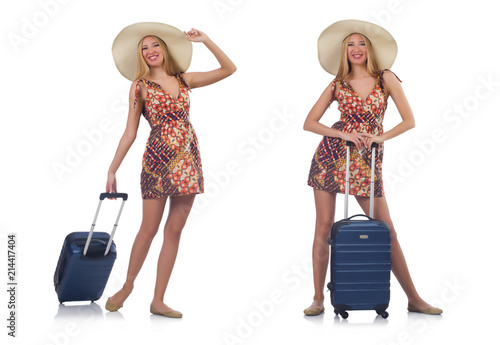 Woman going to summer vacation isolated on white