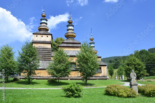 Ancient greek catholic wooden church in Krempna, Beskid Niski, Poland