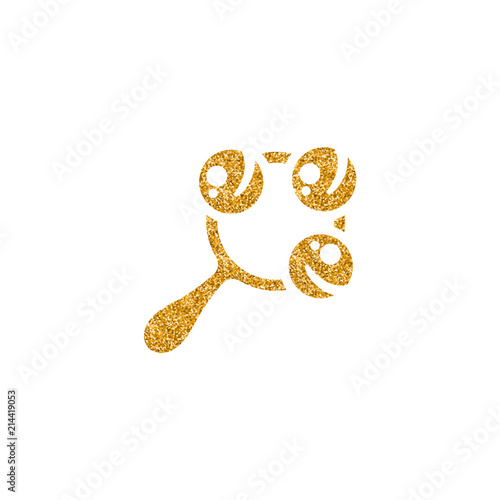 Baby toy icon in gold glitter texture. Sparkle luxury style vector illustration.