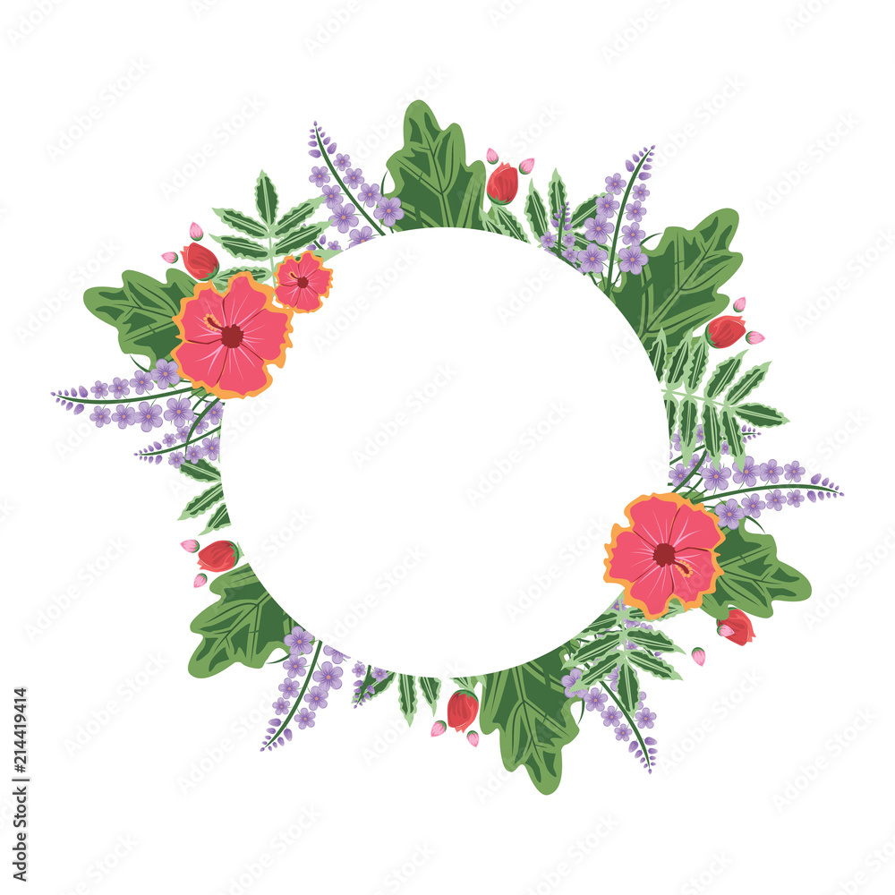 Cute Flower Floral Wreath Circle Frame Flat Illustration