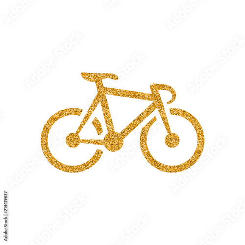 Track bike icon in gold glitter texture. Sparkle luxury style vector illustration.