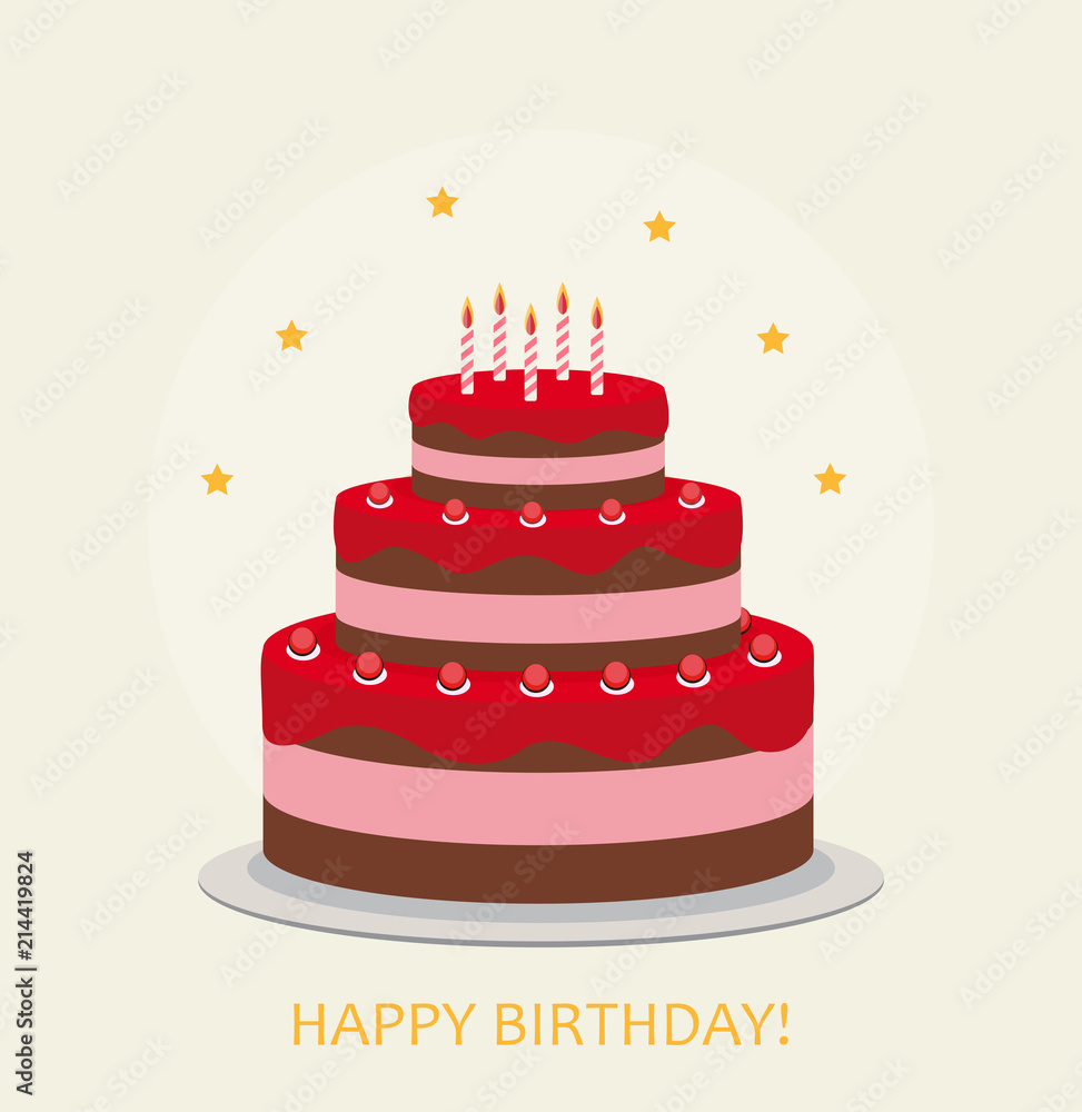 Happy Birthday Poster Background with Cake. Vector Illustration Happy Birthday Poster Background with Cake. Vector Illustration