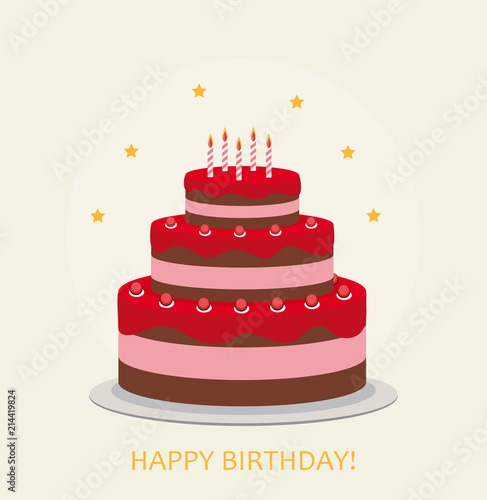 Happy Birthday Poster Background with Cake. Vector Illustration © olegganko