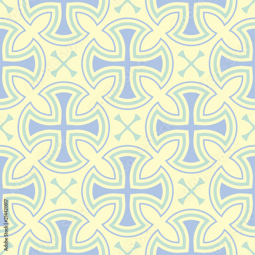 Geometric beige seamless pattern with green and blue design