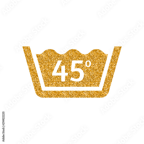 Washing temperature icon in gold glitter texture. Sparkle luxury style vector illustration.