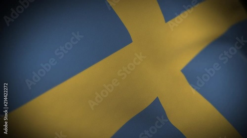 Flag of Sweden - Photo realistic close up of waving flag. Extreme depth of field. 3d Render.