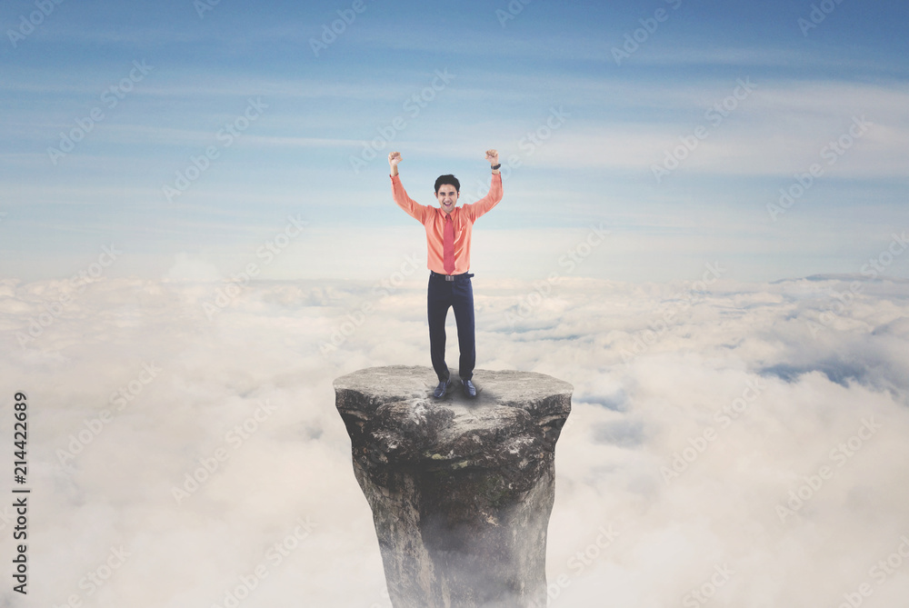 Successful male entrepreneur standing on mountain
