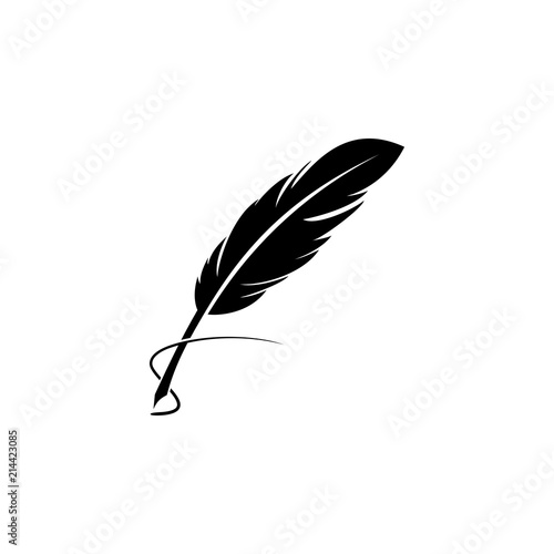 Feather quill pen icon, classic stationery illustration. photo