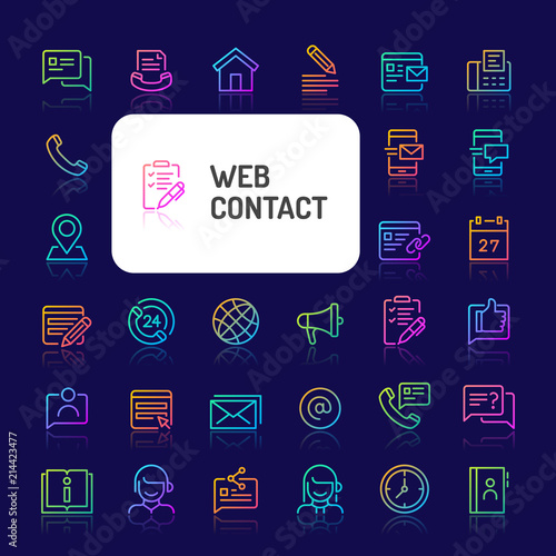 Web & Internet Contact Gradient Line Icon Set (EPS 10)
