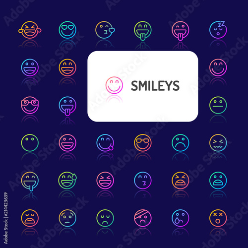 Smiley Face Gradient Line Icon Set (EPS 10)