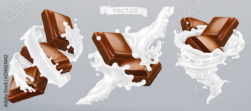 Milk and chocolate, 3d realistic vector icon