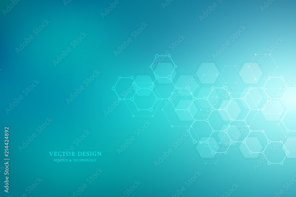 Vector geometric background from hexagons. Abstract molecular structure and chemical elements. Medical, science and technology concept.