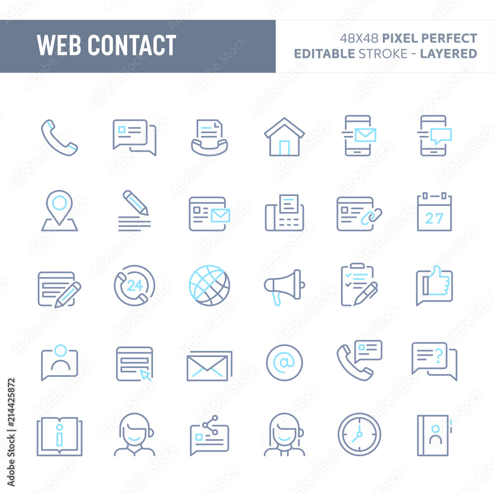 Web & Internet Contact Minimal Vector Icon Set (EPS 10)