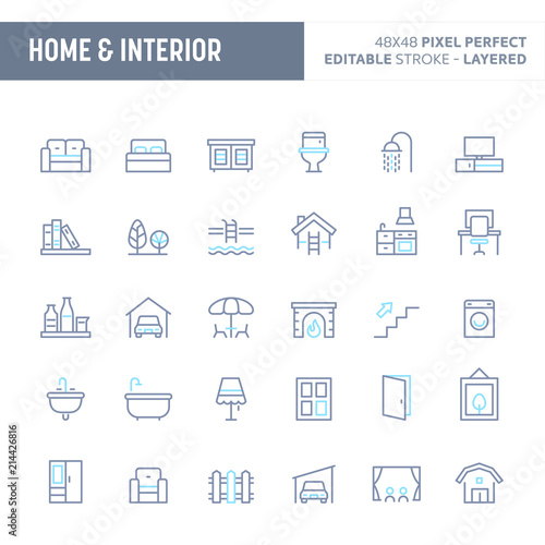 Home, Interior & Furniture Minimal Vector Icon Set (EPS 10)