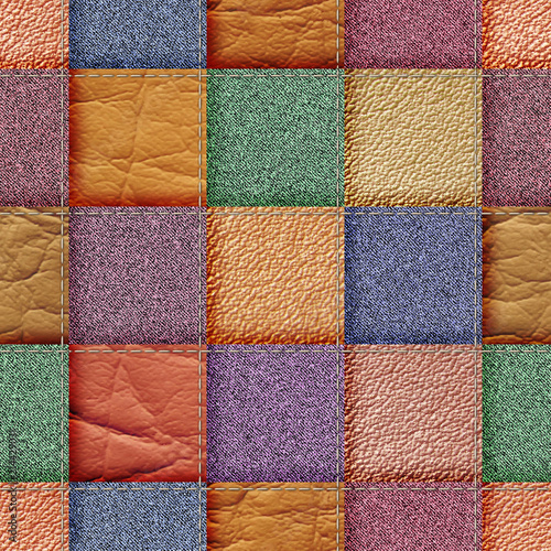 seamless leather and jeans patchwork background