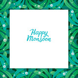 Happy Monsoon Frame With Leaf Pattern