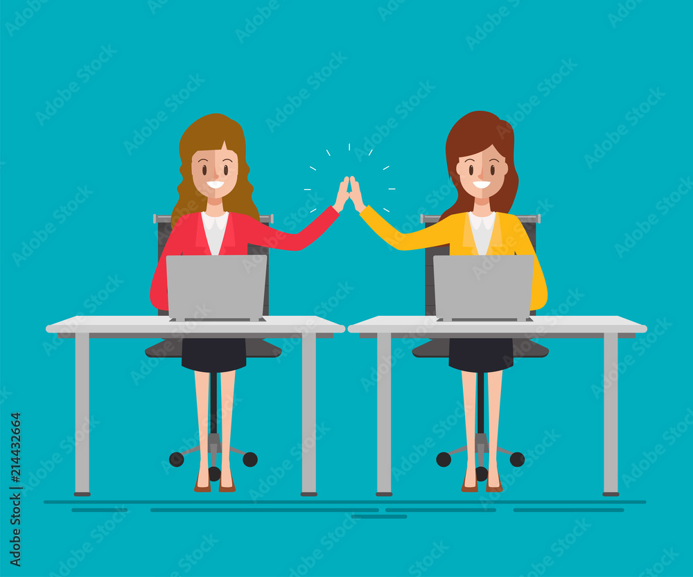 businesswoman character to successful business deals with partners. flat vector infographic design.