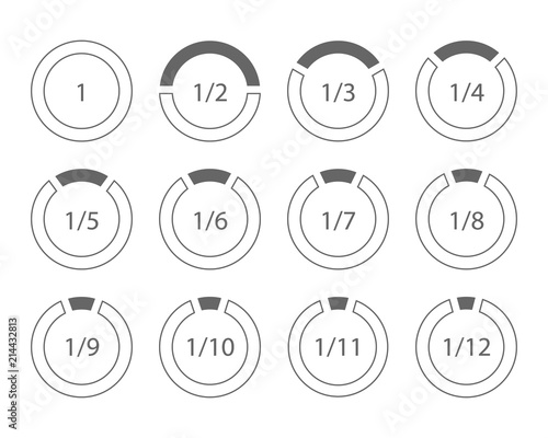 Set of arithmetic fractions segmented ring design element template
