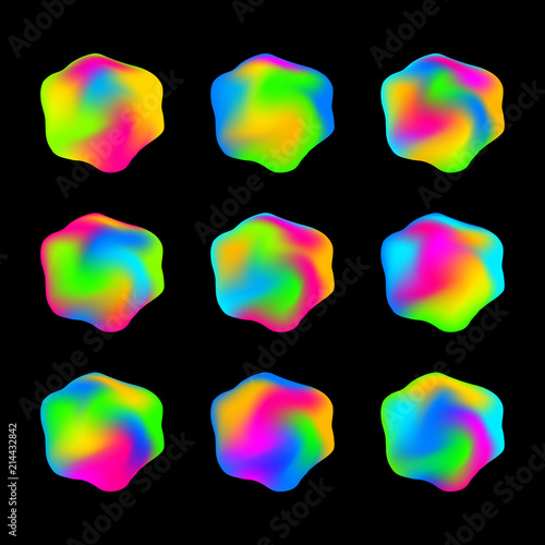 Formless fluorescent rainbow jelly like drops design elements set