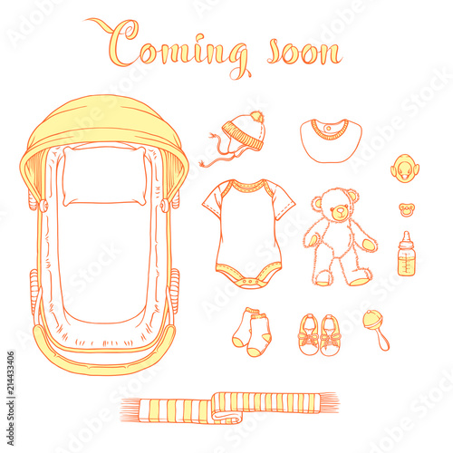 Baby items with text coming soon