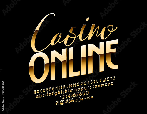 Vector Golden Casino Online banner. Elite chic Font. Luxury elegant Alphabet Letters, Numbers and Symbols