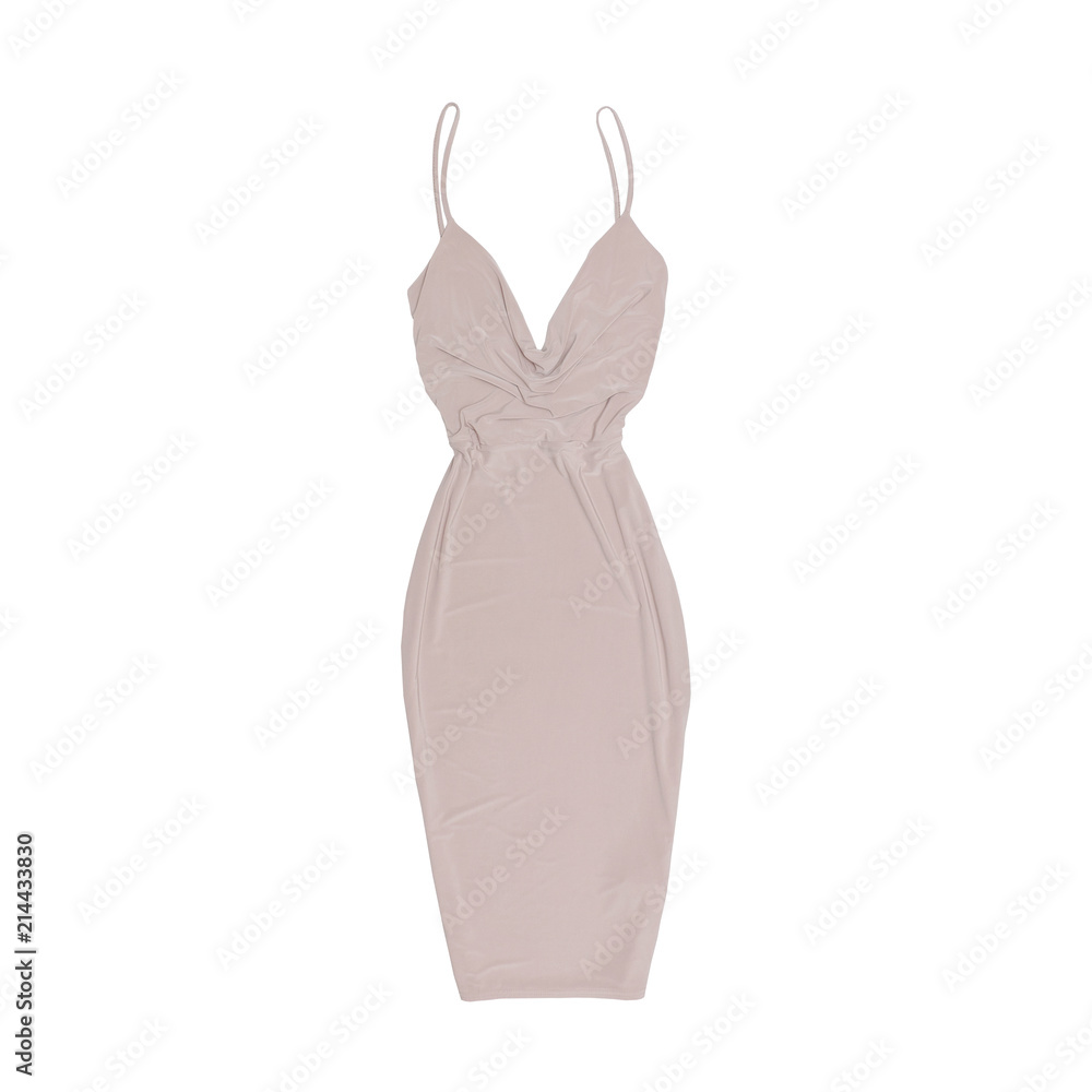 Pink evening dress on a white background. Isolate. Fashionable concept Pink evening dress on a white background. Isolate. Fashionable concept
