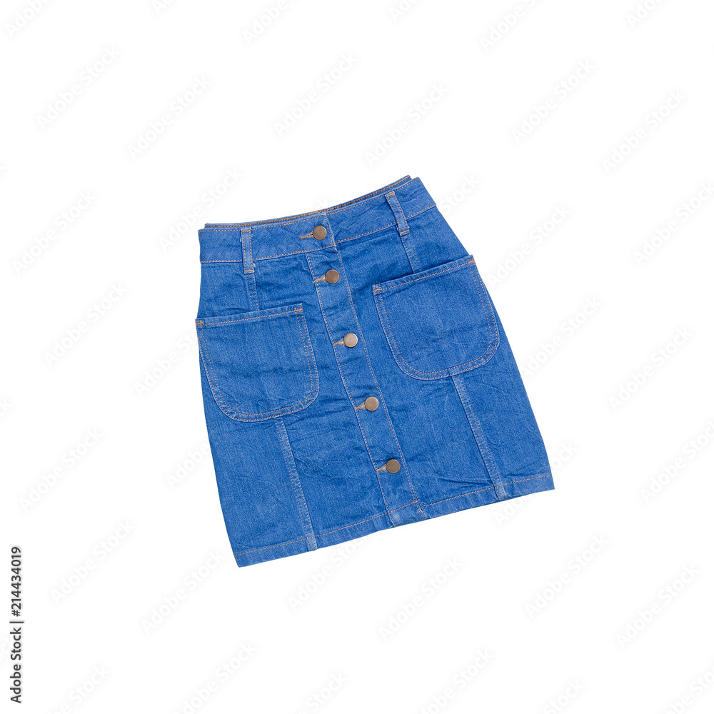 Fashion concept. Blue denim skirt on a white background. Isolate