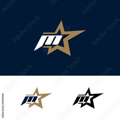 Letter M logo template with Star design element. Vector illustration. Corporate branding identity