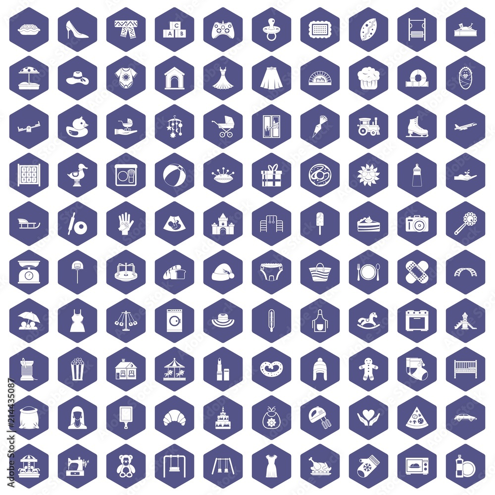 100 motherhood icons set in purple hexagon isolated vector illustration 100 motherhood icons set in purple hexagon isolated vector illustration