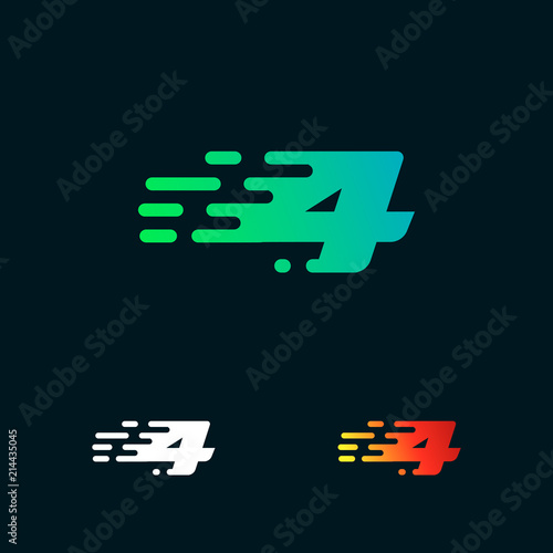 Number 4 modern speed shapes logo design vector