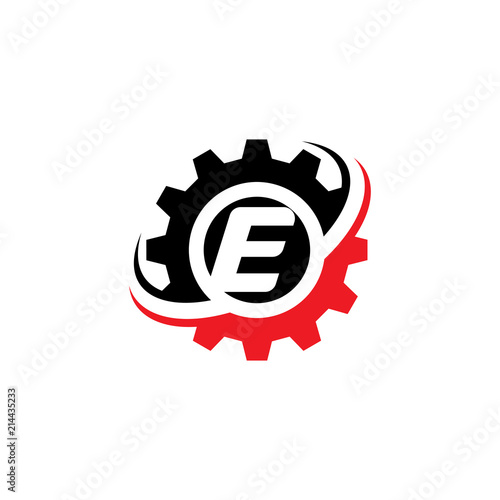 Letter E Gear Logo Design Template photo