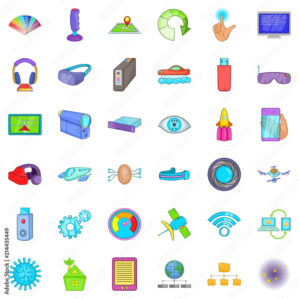 Network technology icons set. Cartoon style of 36 network technology vector icons for web isolated on white background Network technology icons set. Cartoon style of 36 network technology vector icons for web isolated on white background