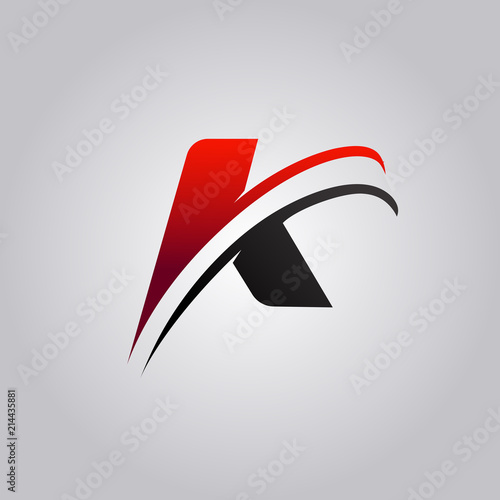 initial K Letter logo with swoosh colored red and black