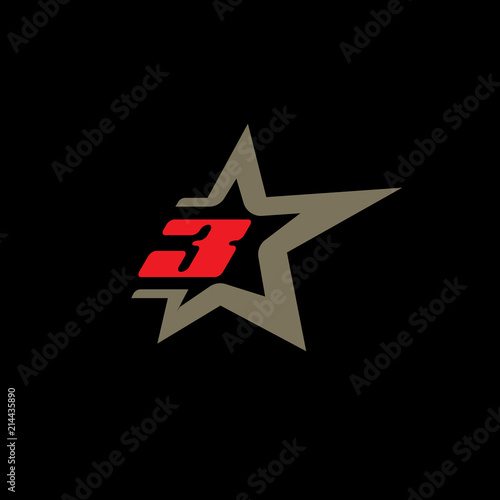 Number 3 logo template with Star design element.