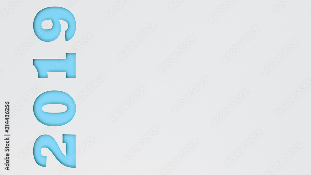 Blue 2019 number cut in white paper Blue 2019 number cut in white paper