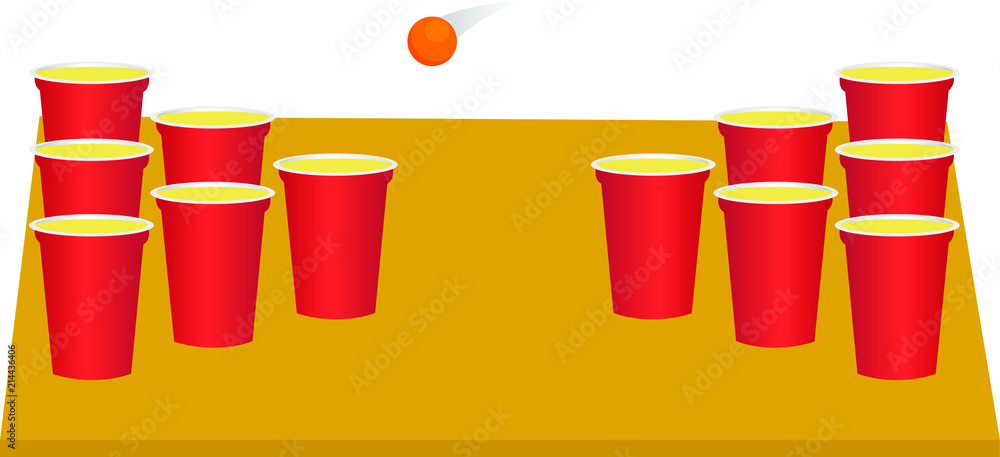 Beer Pong tournament with red cups and ping pong ball thrown into cup with  beer. Students life concept Stock Vector | Adobe Stock