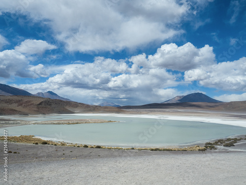 Fototapeta Naklejka Na Ścianę i Meble -  Altiplanic High Altitude Lake in Bolivia Desert, Uyuni