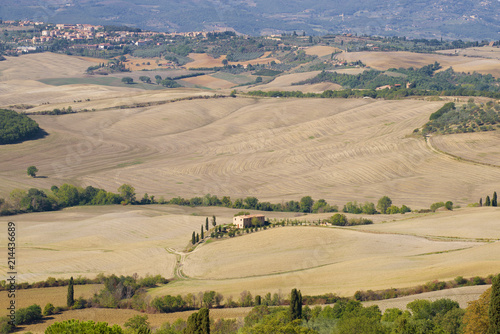 Neighborhood of the Pienza city in the sunny September afternoon. Tuscany, Italy
