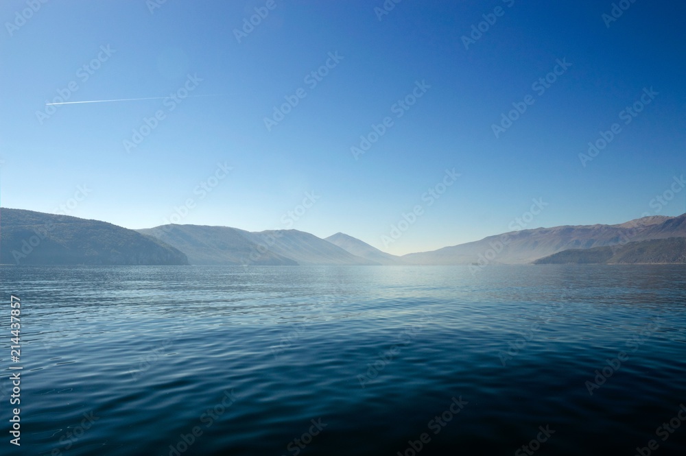 Photo of lake Prespa in Greece, on board a fishing boat
