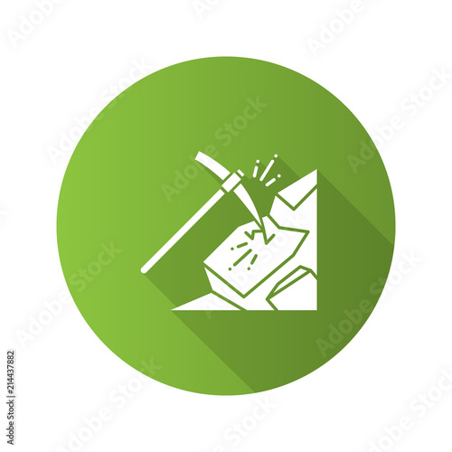 Pickaxe breaking mountain flat linear long shadow icon