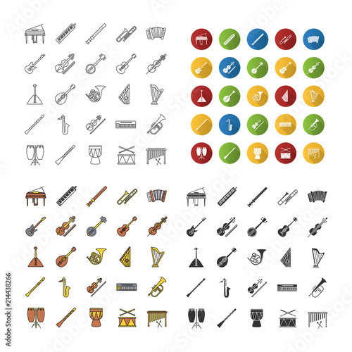 Musical instruments icons set