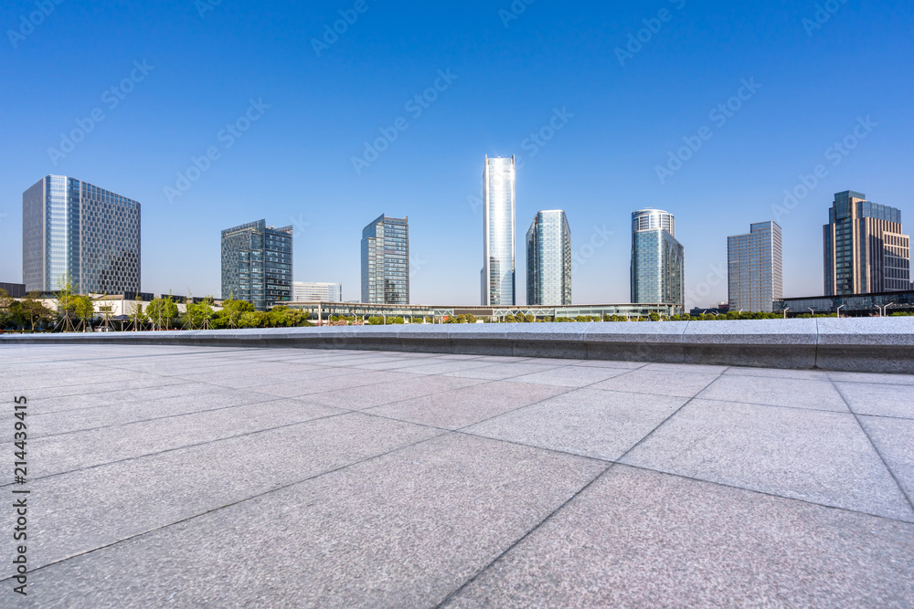 empty square with city skyline