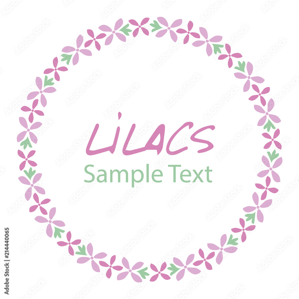 Lilac flower wreath. Logo design. Text hand drawn.