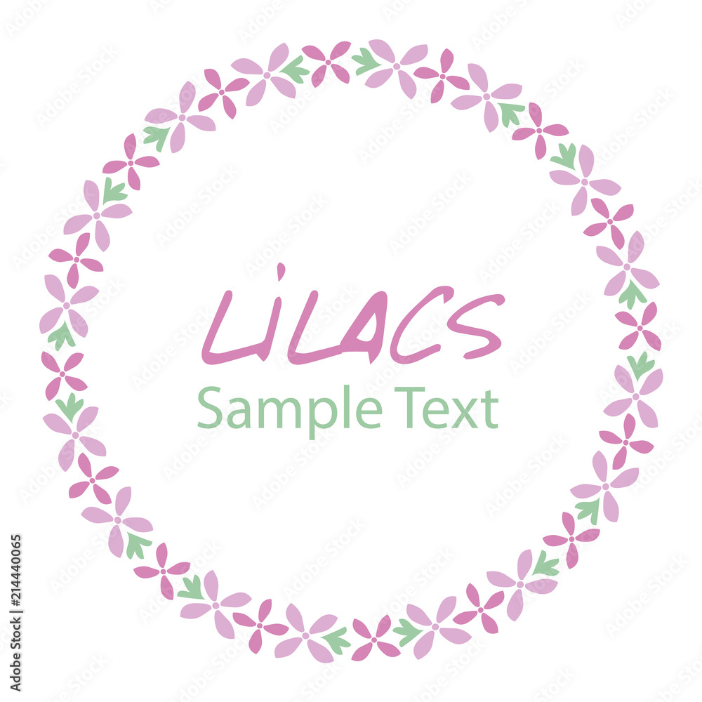 Lilac flower wreath. Logo design. Text hand drawn. Lilac flower wreath. Logo design. Text hand drawn.