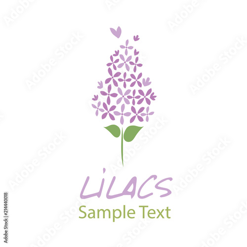 Lilac flower. Logo design. Text hand drawn.