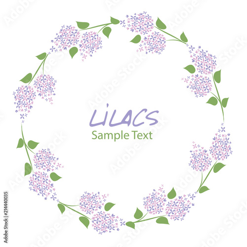 Lilac flower wreath. Logo design. Text hand drawn.