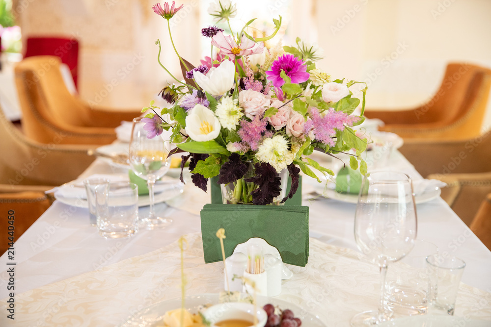 Table setting, dishes. Appetizers on skewers, desserts. Salads. Snacks. Buffet. meat salad Table setting, dishes. Appetizers on skewers, desserts. Salads. Snacks. Buffet. meat salad