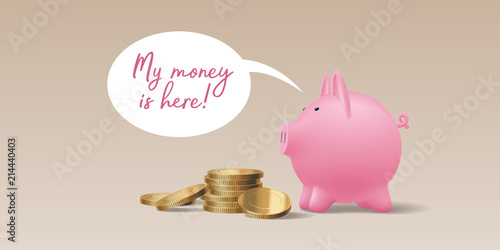 Pig money box with coins vector illustration